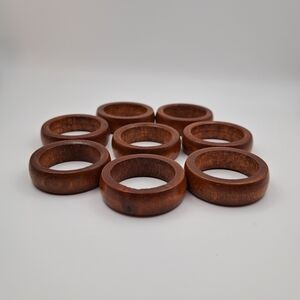 Vintage Mid-Century Modern Wooden Napkin Rings - Set of 8